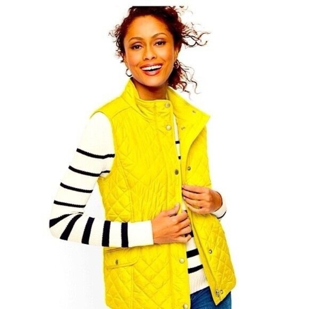 TALBOTS Women's Petite‎ size XL Quilted Vest Full Zip/Snap Yellow Fleece Lined